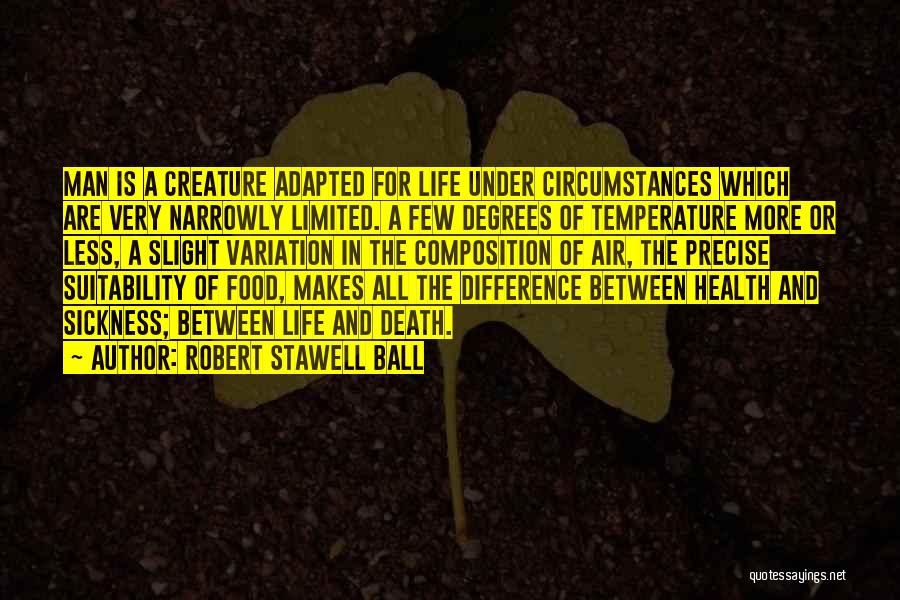 Robert Stawell Ball Quotes: Man Is A Creature Adapted For Life Under Circumstances Which Are Very Narrowly Limited. A Few Degrees Of Temperature More