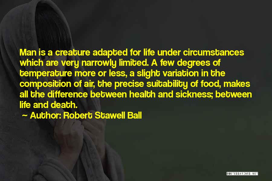 Robert Stawell Ball Quotes: Man Is A Creature Adapted For Life Under Circumstances Which Are Very Narrowly Limited. A Few Degrees Of Temperature More