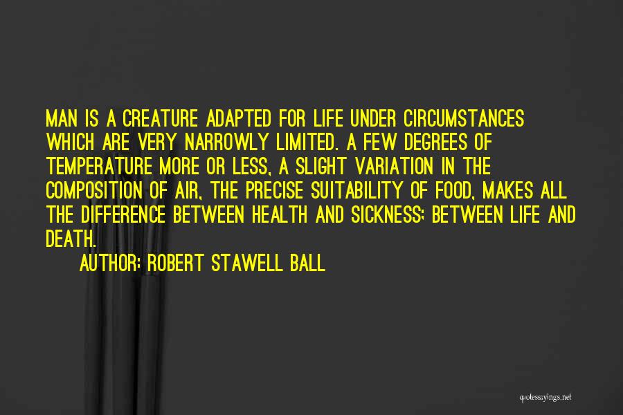 Robert Stawell Ball Quotes: Man Is A Creature Adapted For Life Under Circumstances Which Are Very Narrowly Limited. A Few Degrees Of Temperature More