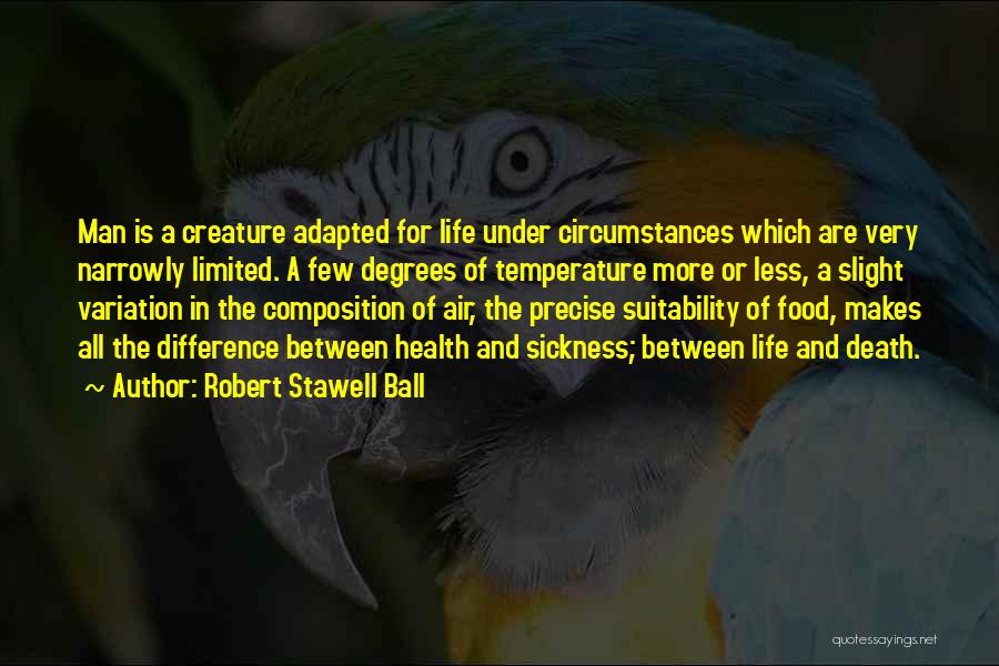 Robert Stawell Ball Quotes: Man Is A Creature Adapted For Life Under Circumstances Which Are Very Narrowly Limited. A Few Degrees Of Temperature More