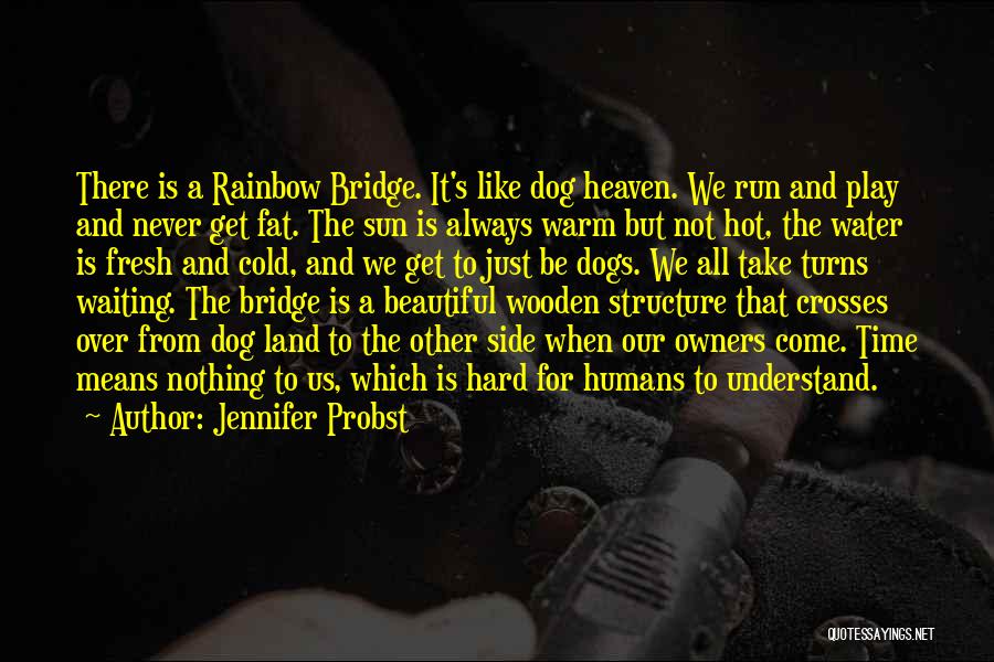 Jennifer Probst Quotes: There Is A Rainbow Bridge. It's Like Dog Heaven. We Run And Play And Never Get Fat. The Sun Is