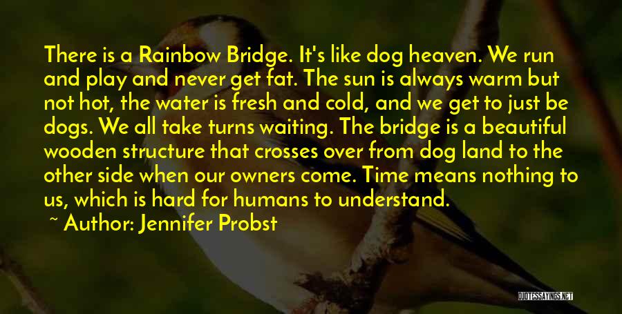 Jennifer Probst Quotes: There Is A Rainbow Bridge. It's Like Dog Heaven. We Run And Play And Never Get Fat. The Sun Is