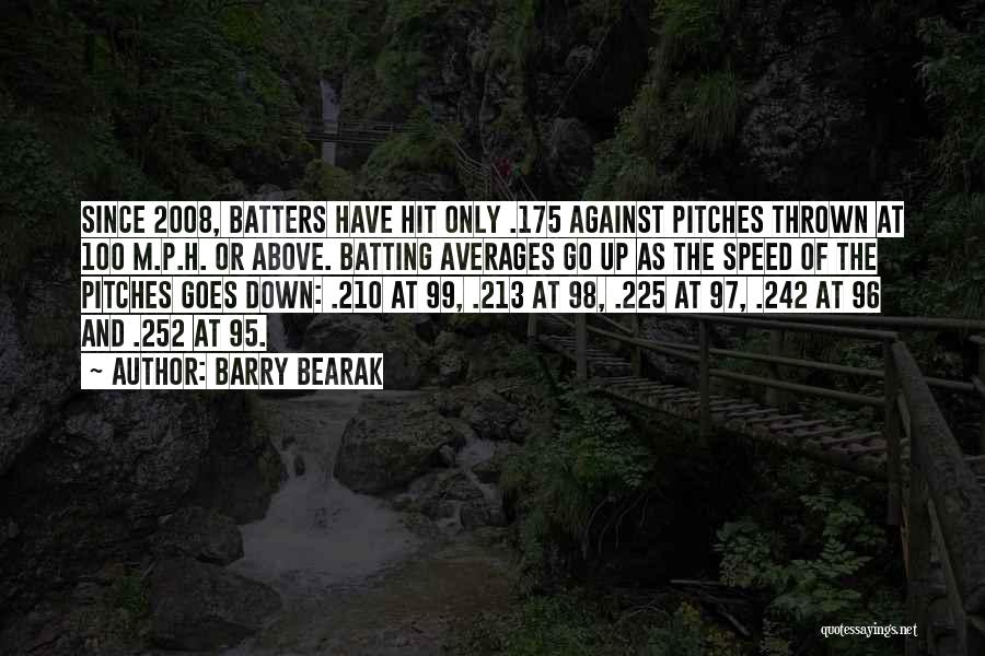 Barry Bearak Quotes: Since 2008, Batters Have Hit Only .175 Against Pitches Thrown At 100 M.p.h. Or Above. Batting Averages Go Up As