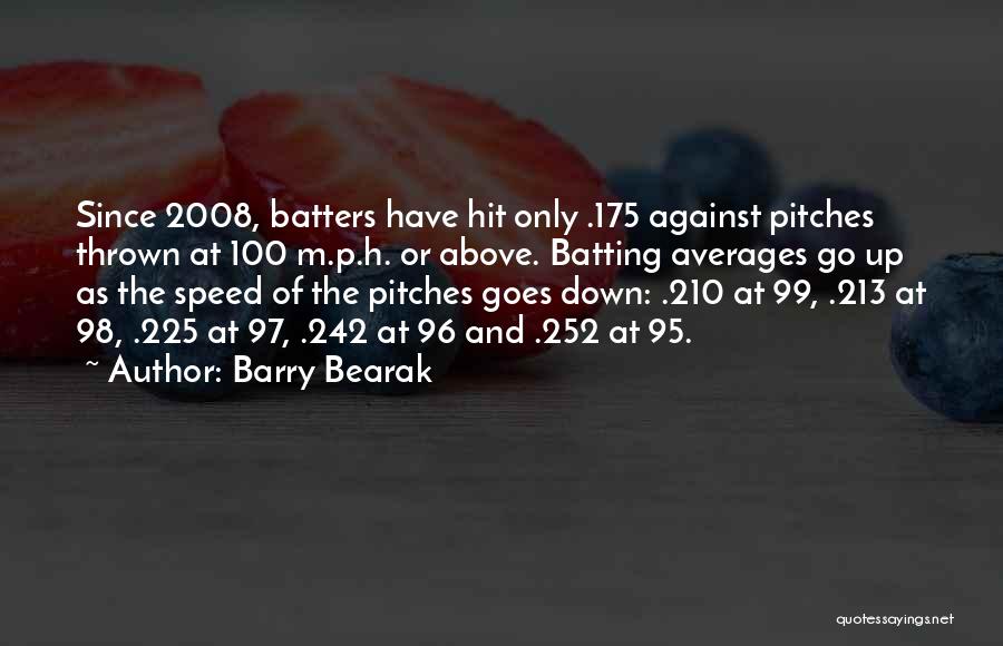 Barry Bearak Quotes: Since 2008, Batters Have Hit Only .175 Against Pitches Thrown At 100 M.p.h. Or Above. Batting Averages Go Up As