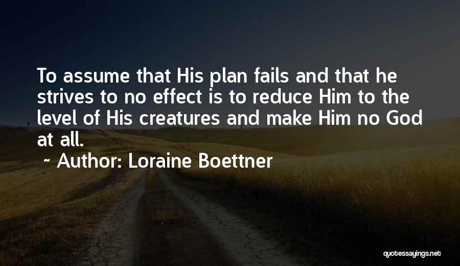 Loraine Boettner Quotes: To Assume That His Plan Fails And That He Strives To No Effect Is To Reduce Him To The Level