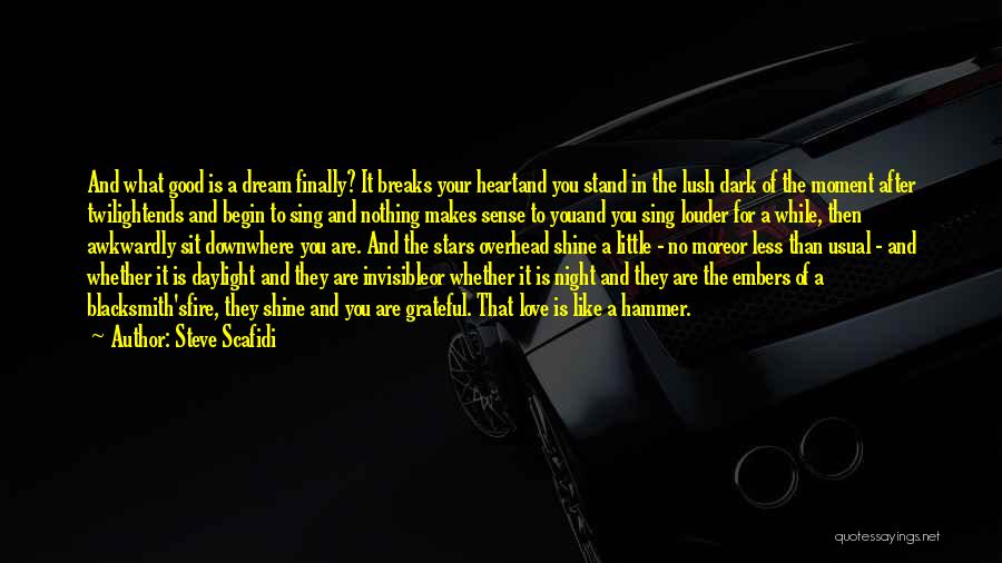 Steve Scafidi Quotes: And What Good Is A Dream Finally? It Breaks Your Heartand You Stand In The Lush Dark Of The Moment