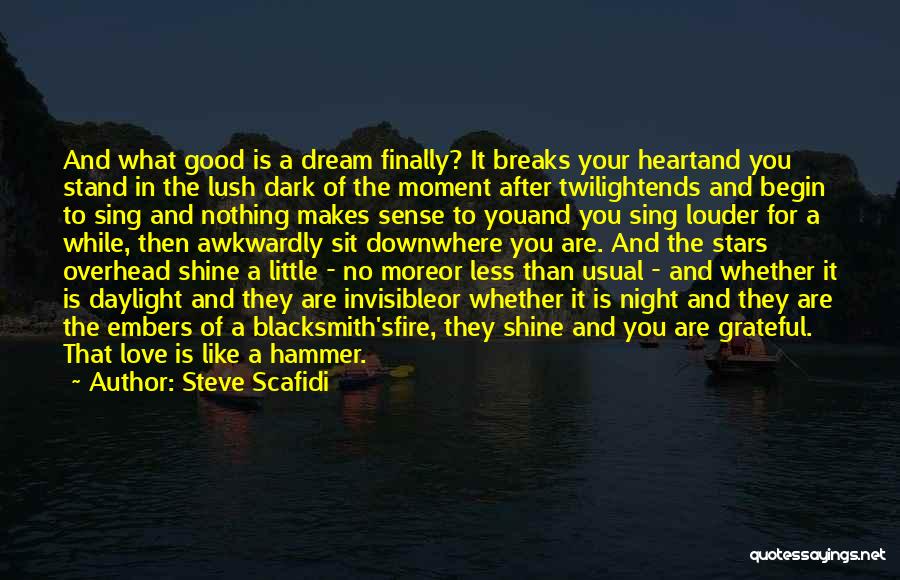 Steve Scafidi Quotes: And What Good Is A Dream Finally? It Breaks Your Heartand You Stand In The Lush Dark Of The Moment