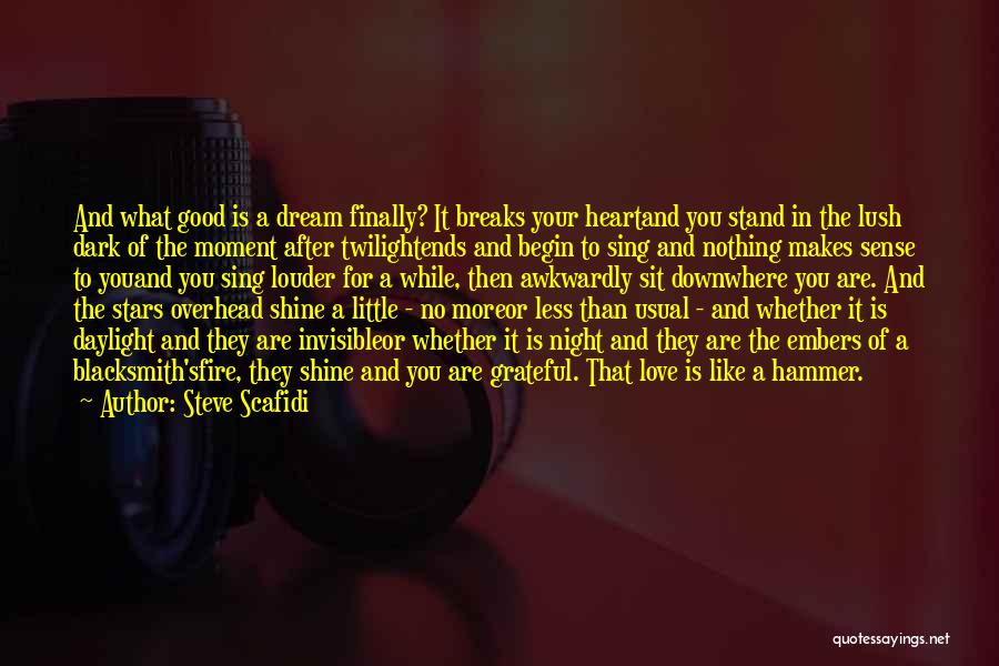 Steve Scafidi Quotes: And What Good Is A Dream Finally? It Breaks Your Heartand You Stand In The Lush Dark Of The Moment