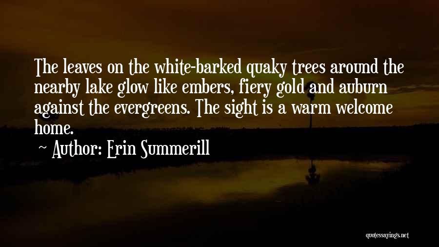 Erin Summerill Quotes: The Leaves On The White-barked Quaky Trees Around The Nearby Lake Glow Like Embers, Fiery Gold And Auburn Against The