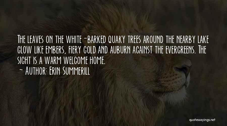 Erin Summerill Quotes: The Leaves On The White-barked Quaky Trees Around The Nearby Lake Glow Like Embers, Fiery Gold And Auburn Against The