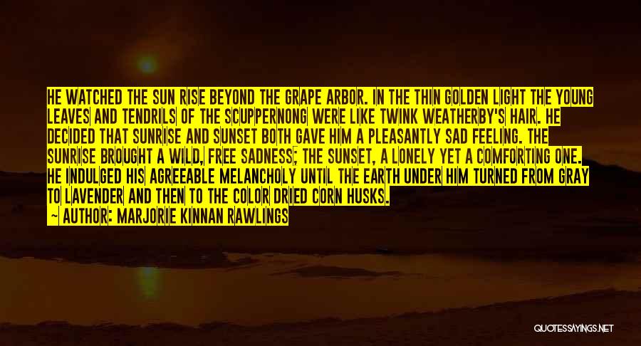 Marjorie Kinnan Rawlings Quotes: He Watched The Sun Rise Beyond The Grape Arbor. In The Thin Golden Light The Young Leaves And Tendrils Of