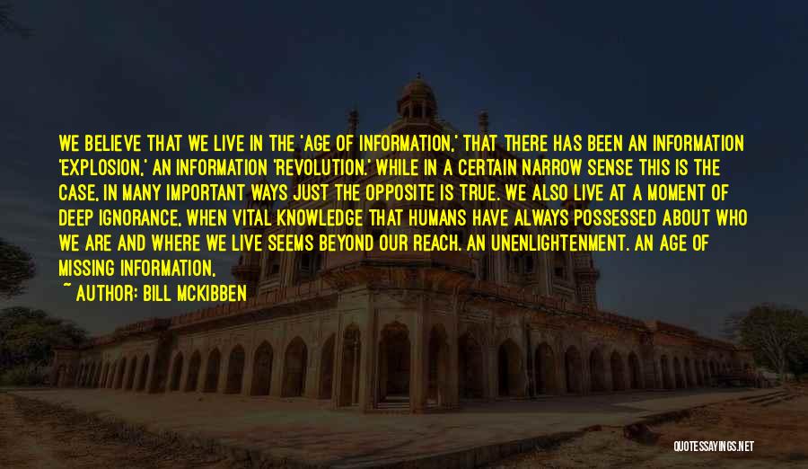 Bill McKibben Quotes: We Believe That We Live In The 'age Of Information,' That There Has Been An Information 'explosion,' An Information 'revolution.'