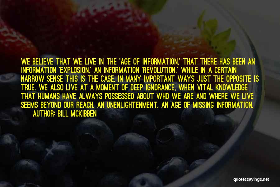 Bill McKibben Quotes: We Believe That We Live In The 'age Of Information,' That There Has Been An Information 'explosion,' An Information 'revolution.'