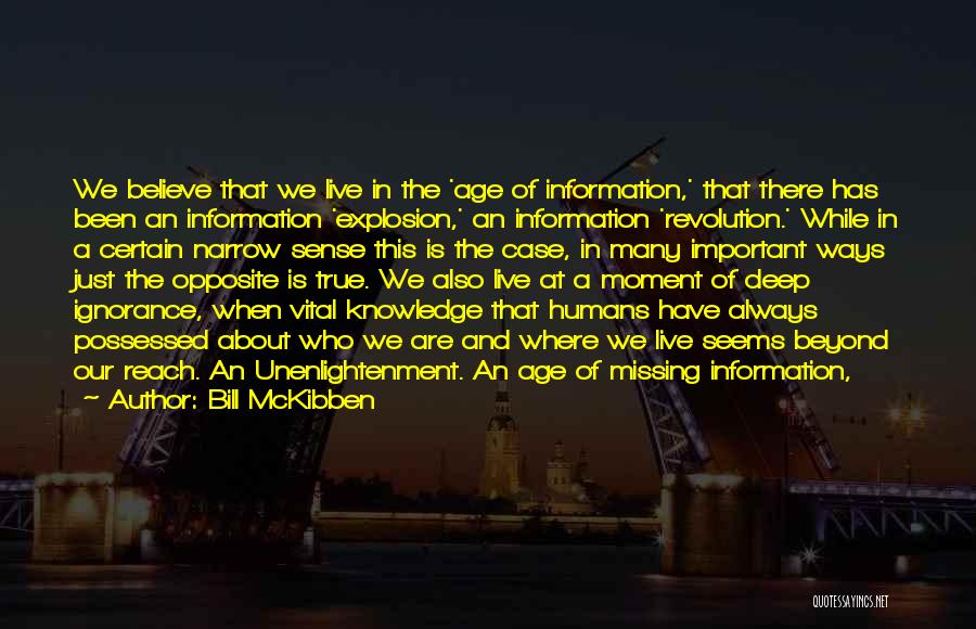 Bill McKibben Quotes: We Believe That We Live In The 'age Of Information,' That There Has Been An Information 'explosion,' An Information 'revolution.'