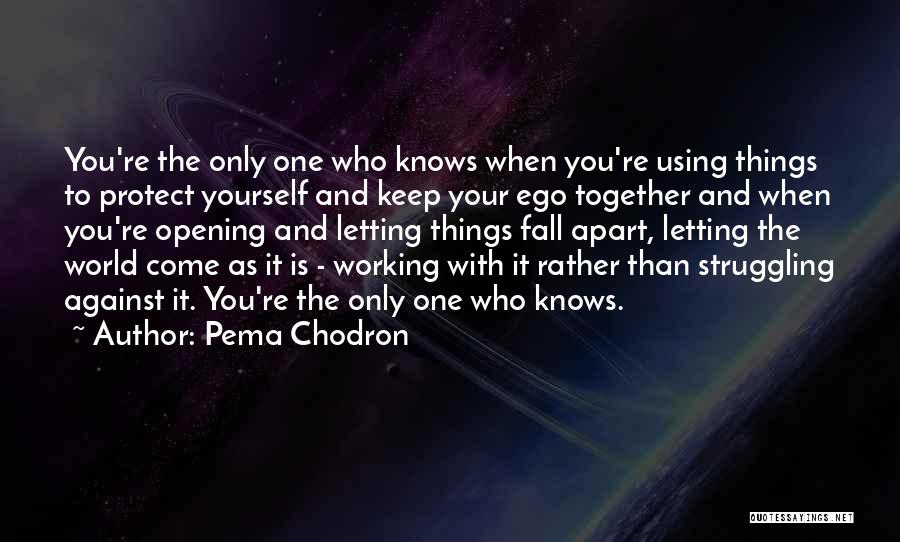 Pema Chodron Quotes: You're The Only One Who Knows When You're Using Things To Protect Yourself And Keep Your Ego Together And When