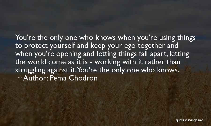 Pema Chodron Quotes: You're The Only One Who Knows When You're Using Things To Protect Yourself And Keep Your Ego Together And When