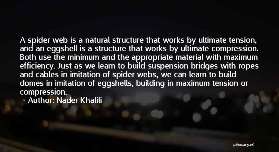 Nader Khalili Quotes: A Spider Web Is A Natural Structure That Works By Ultimate Tension, And An Eggshell Is A Structure That Works