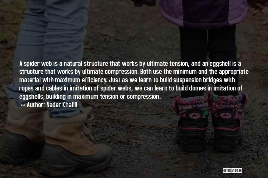 Nader Khalili Quotes: A Spider Web Is A Natural Structure That Works By Ultimate Tension, And An Eggshell Is A Structure That Works