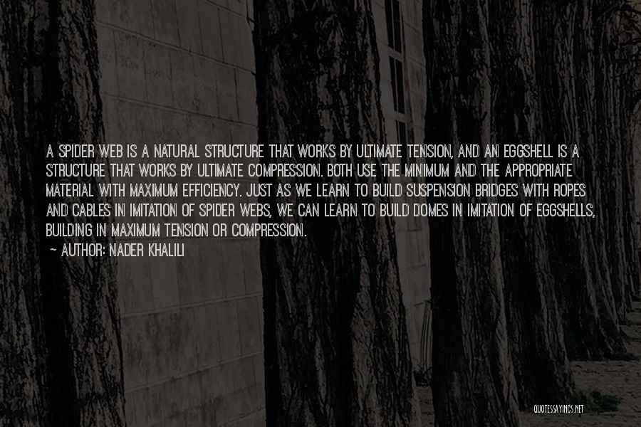 Nader Khalili Quotes: A Spider Web Is A Natural Structure That Works By Ultimate Tension, And An Eggshell Is A Structure That Works