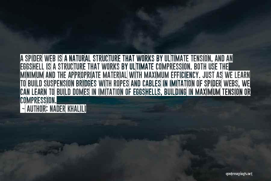 Nader Khalili Quotes: A Spider Web Is A Natural Structure That Works By Ultimate Tension, And An Eggshell Is A Structure That Works