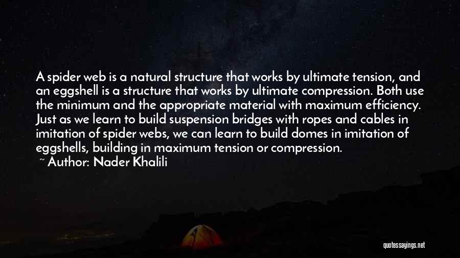 Nader Khalili Quotes: A Spider Web Is A Natural Structure That Works By Ultimate Tension, And An Eggshell Is A Structure That Works