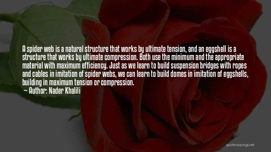 Nader Khalili Quotes: A Spider Web Is A Natural Structure That Works By Ultimate Tension, And An Eggshell Is A Structure That Works