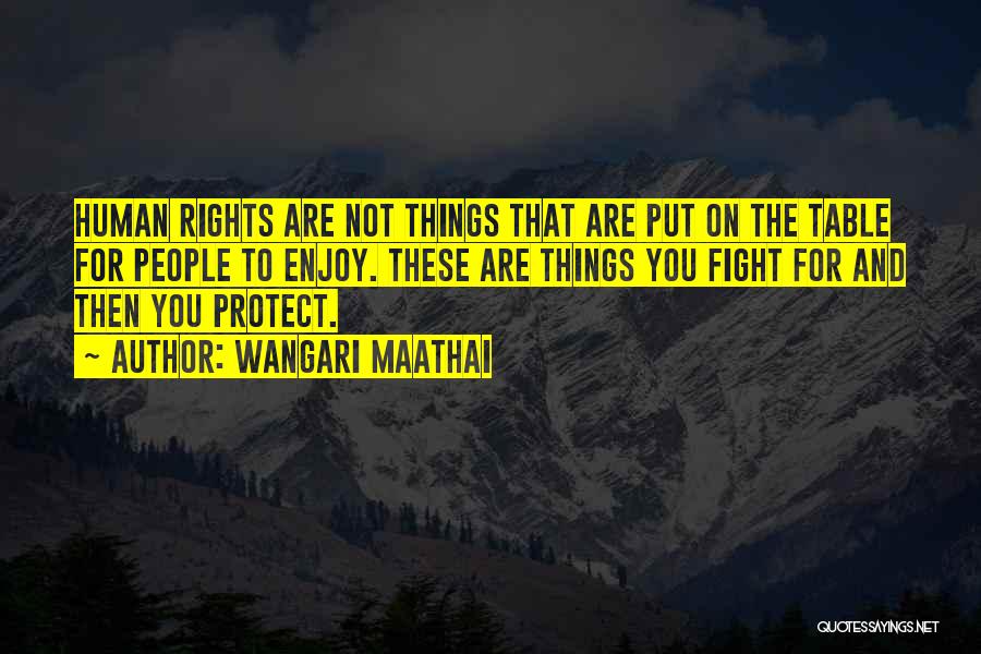 Wangari Maathai Quotes: Human Rights Are Not Things That Are Put On The Table For People To Enjoy. These Are Things You Fight