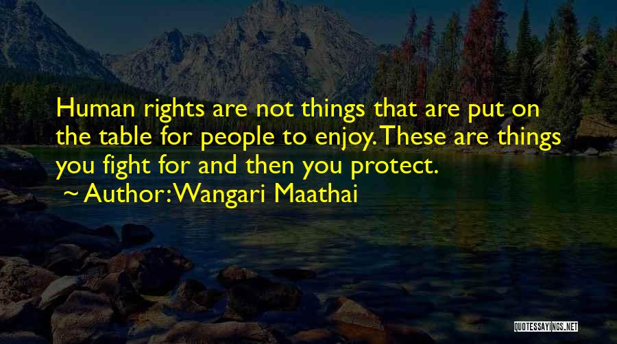 Wangari Maathai Quotes: Human Rights Are Not Things That Are Put On The Table For People To Enjoy. These Are Things You Fight