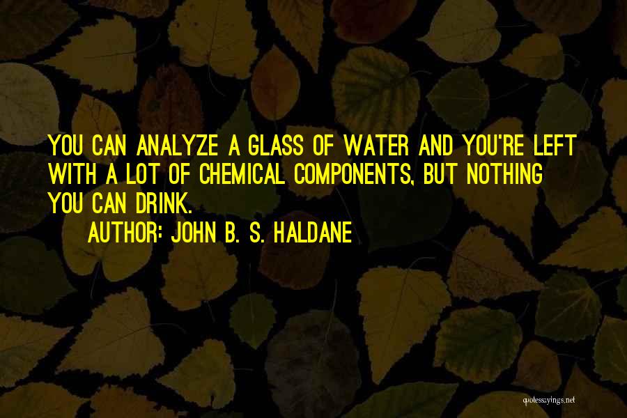 John B. S. Haldane Quotes: You Can Analyze A Glass Of Water And You're Left With A Lot Of Chemical Components, But Nothing You Can