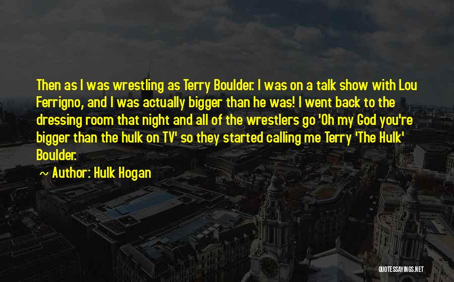 Hulk Hogan Quotes: Then As I Was Wrestling As Terry Boulder. I Was On A Talk Show With Lou Ferrigno, And I Was