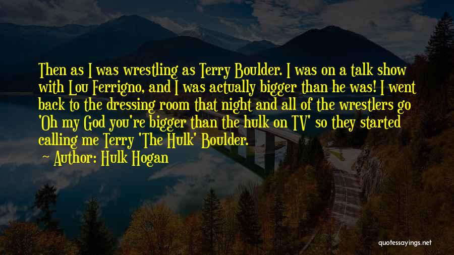 Hulk Hogan Quotes: Then As I Was Wrestling As Terry Boulder. I Was On A Talk Show With Lou Ferrigno, And I Was