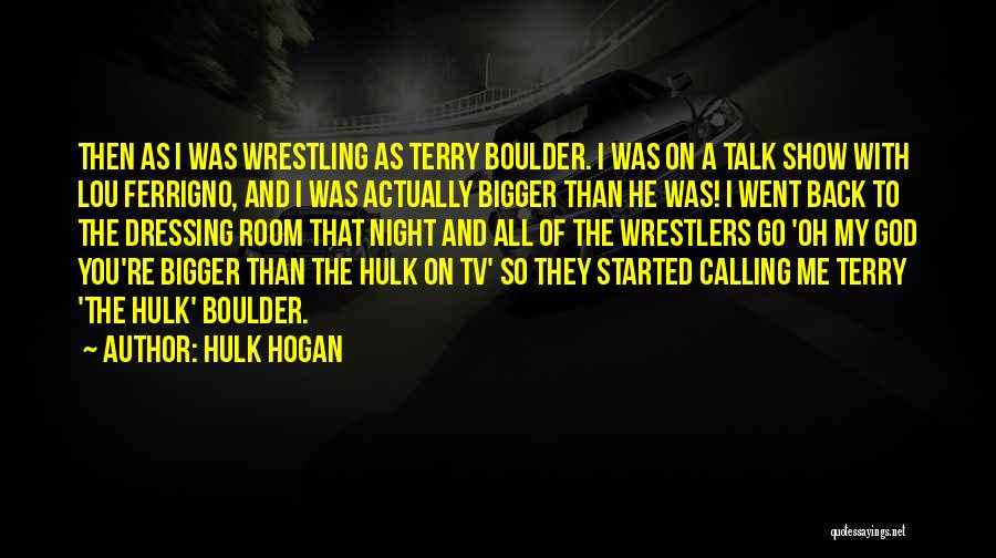 Hulk Hogan Quotes: Then As I Was Wrestling As Terry Boulder. I Was On A Talk Show With Lou Ferrigno, And I Was