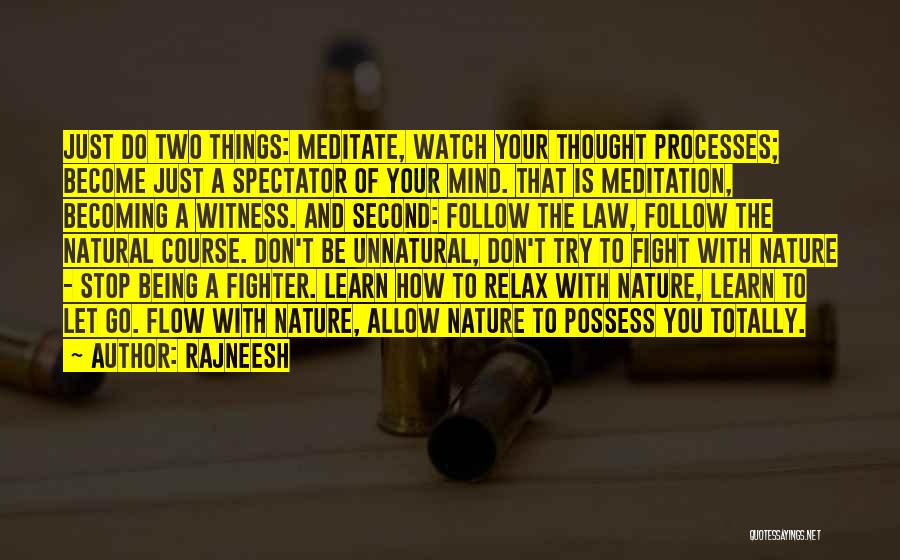 Rajneesh Quotes: Just Do Two Things: Meditate, Watch Your Thought Processes; Become Just A Spectator Of Your Mind. That Is Meditation, Becoming