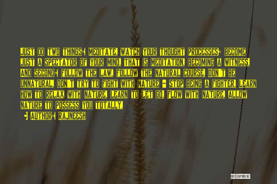 Rajneesh Quotes: Just Do Two Things: Meditate, Watch Your Thought Processes; Become Just A Spectator Of Your Mind. That Is Meditation, Becoming