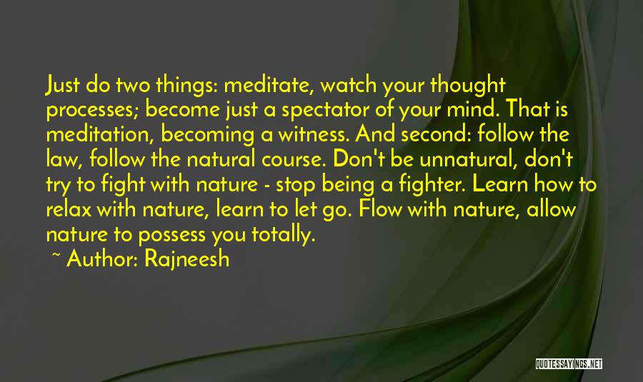 Rajneesh Quotes: Just Do Two Things: Meditate, Watch Your Thought Processes; Become Just A Spectator Of Your Mind. That Is Meditation, Becoming