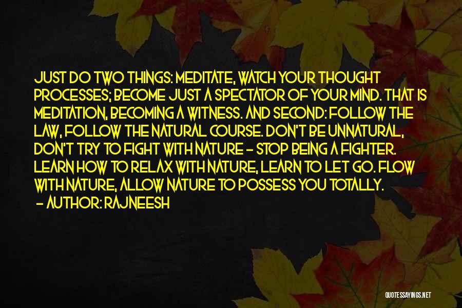 Rajneesh Quotes: Just Do Two Things: Meditate, Watch Your Thought Processes; Become Just A Spectator Of Your Mind. That Is Meditation, Becoming