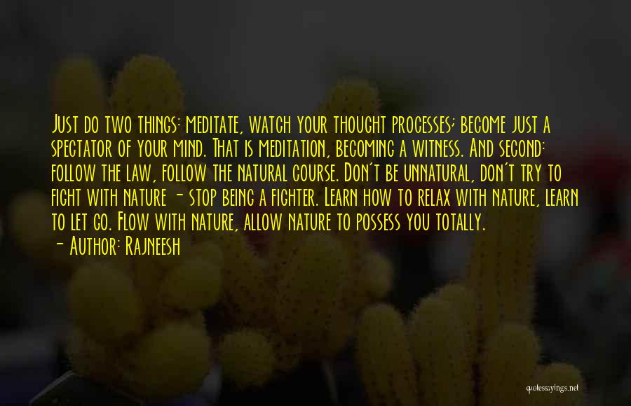 Rajneesh Quotes: Just Do Two Things: Meditate, Watch Your Thought Processes; Become Just A Spectator Of Your Mind. That Is Meditation, Becoming