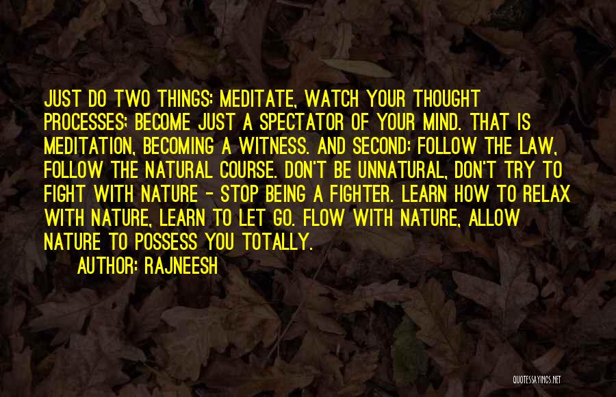 Rajneesh Quotes: Just Do Two Things: Meditate, Watch Your Thought Processes; Become Just A Spectator Of Your Mind. That Is Meditation, Becoming