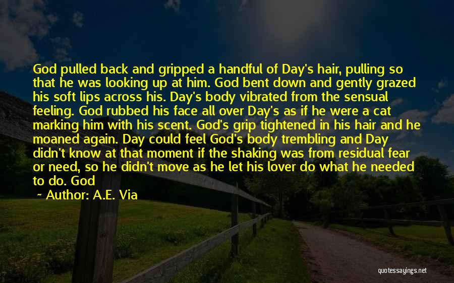 A.E. Via Quotes: God Pulled Back And Gripped A Handful Of Day's Hair, Pulling So That He Was Looking Up At Him. God