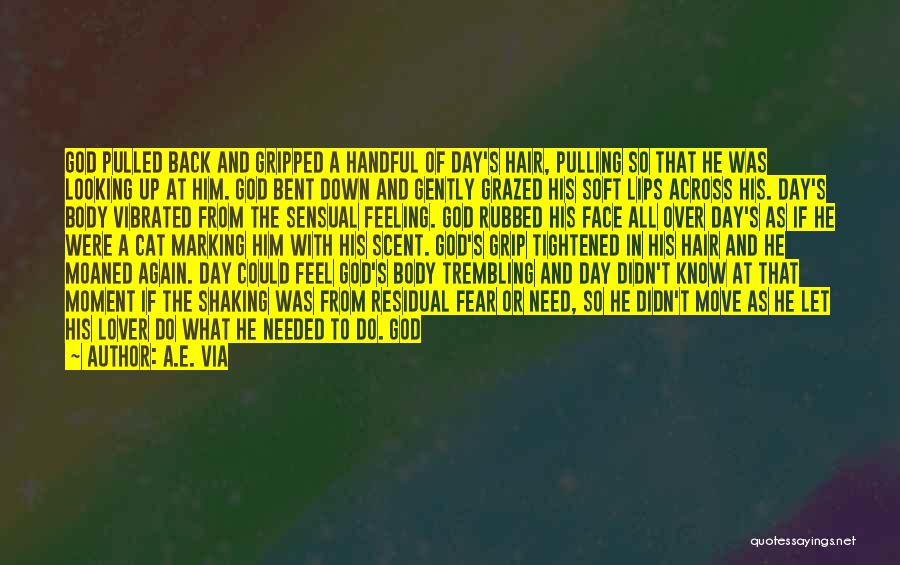 A.E. Via Quotes: God Pulled Back And Gripped A Handful Of Day's Hair, Pulling So That He Was Looking Up At Him. God