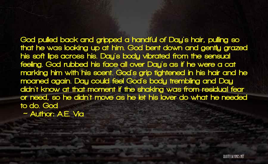 A.E. Via Quotes: God Pulled Back And Gripped A Handful Of Day's Hair, Pulling So That He Was Looking Up At Him. God