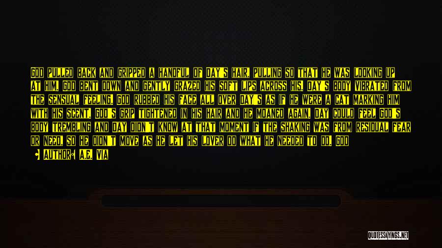 A.E. Via Quotes: God Pulled Back And Gripped A Handful Of Day's Hair, Pulling So That He Was Looking Up At Him. God