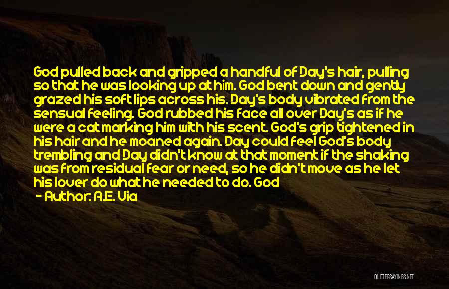 A.E. Via Quotes: God Pulled Back And Gripped A Handful Of Day's Hair, Pulling So That He Was Looking Up At Him. God