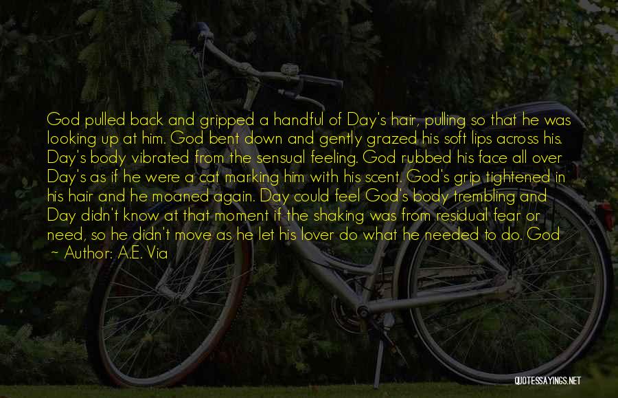 A.E. Via Quotes: God Pulled Back And Gripped A Handful Of Day's Hair, Pulling So That He Was Looking Up At Him. God