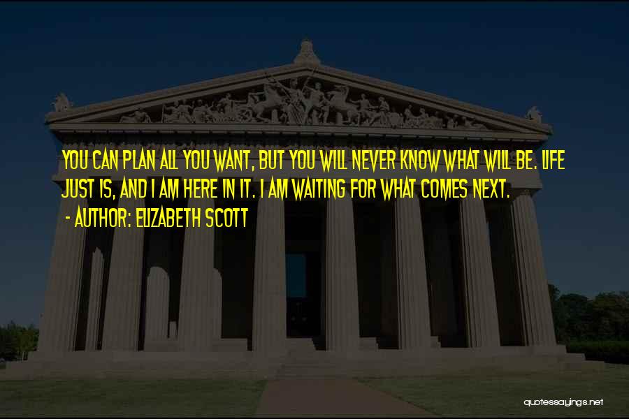 Elizabeth Scott Quotes: You Can Plan All You Want, But You Will Never Know What Will Be. Life Just Is, And I Am