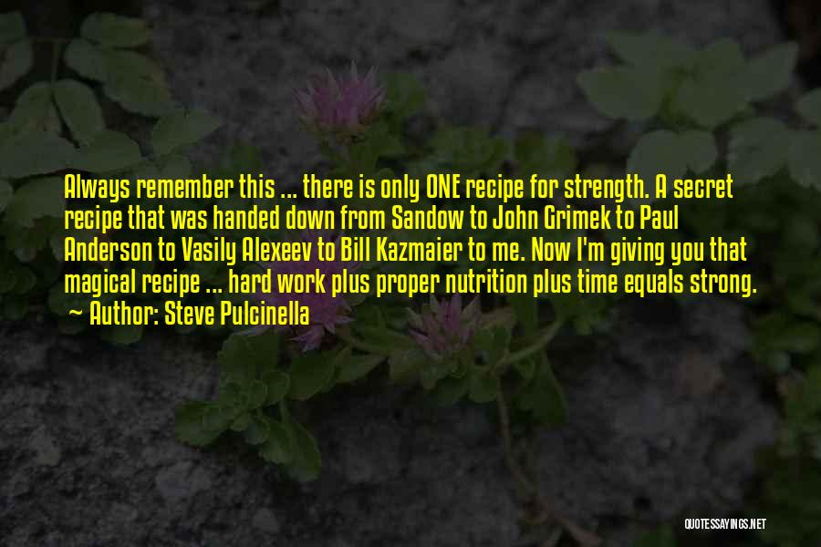 Steve Pulcinella Quotes: Always Remember This ... There Is Only One Recipe For Strength. A Secret Recipe That Was Handed Down From Sandow