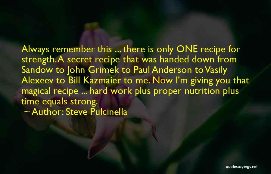 Steve Pulcinella Quotes: Always Remember This ... There Is Only One Recipe For Strength. A Secret Recipe That Was Handed Down From Sandow