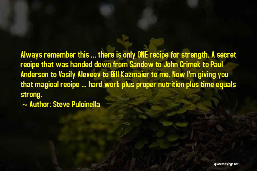 Steve Pulcinella Quotes: Always Remember This ... There Is Only One Recipe For Strength. A Secret Recipe That Was Handed Down From Sandow