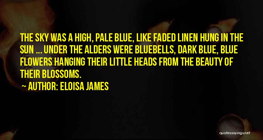 Eloisa James Quotes: The Sky Was A High, Pale Blue, Like Faded Linen Hung In The Sun ... Under The Alders Were Bluebells,