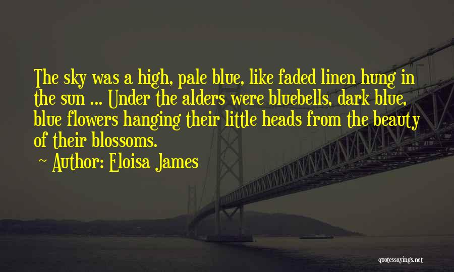 Eloisa James Quotes: The Sky Was A High, Pale Blue, Like Faded Linen Hung In The Sun ... Under The Alders Were Bluebells,
